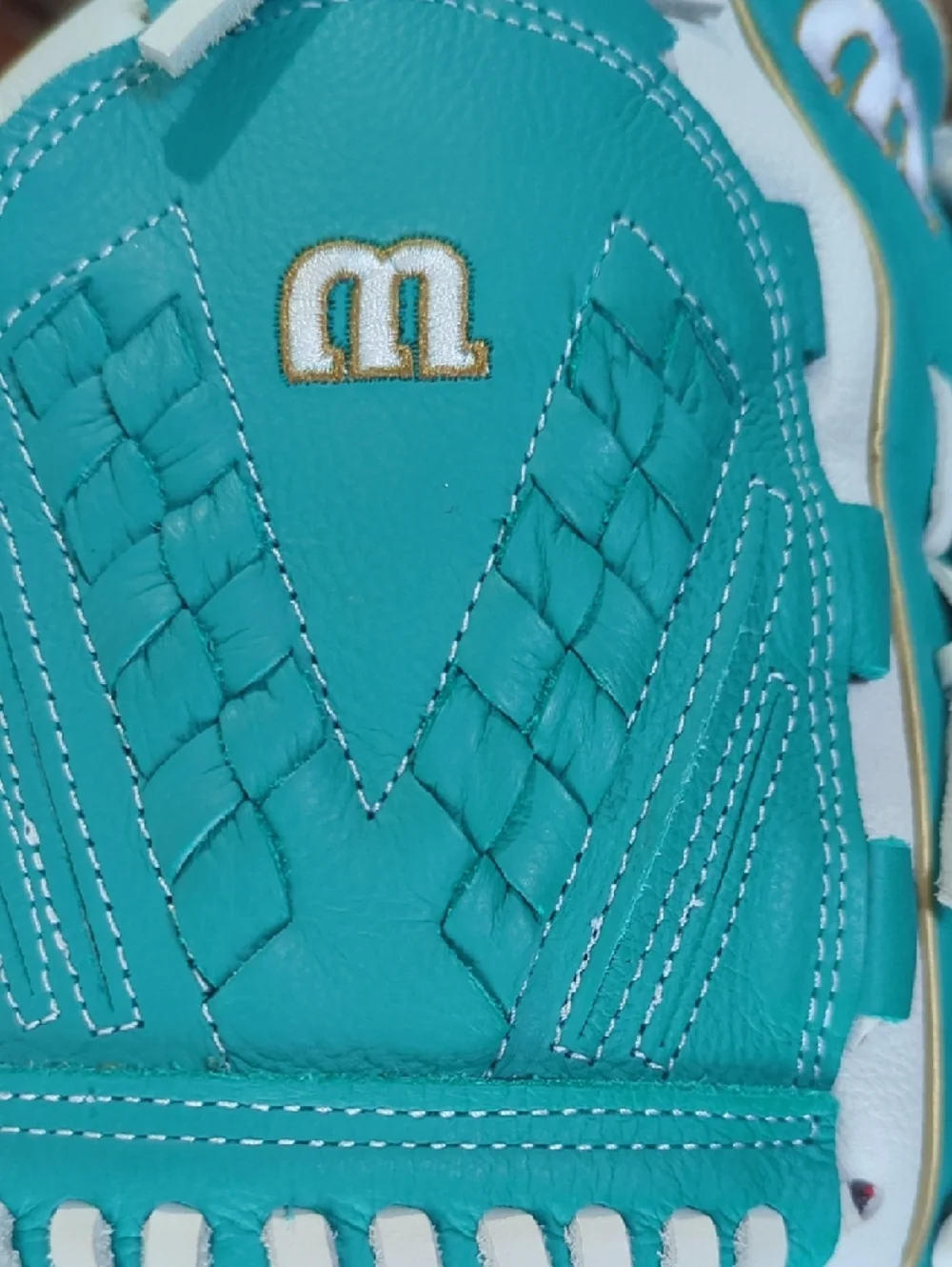 Wilson Teal, White and Gold Baseball Glove - Picture 2 of 9